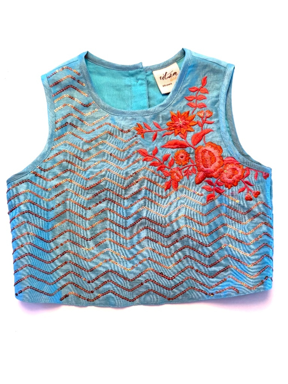 Girls Aqua Sequin Embroidered Sequin Embroidery for Festive Lehenga Choli Top